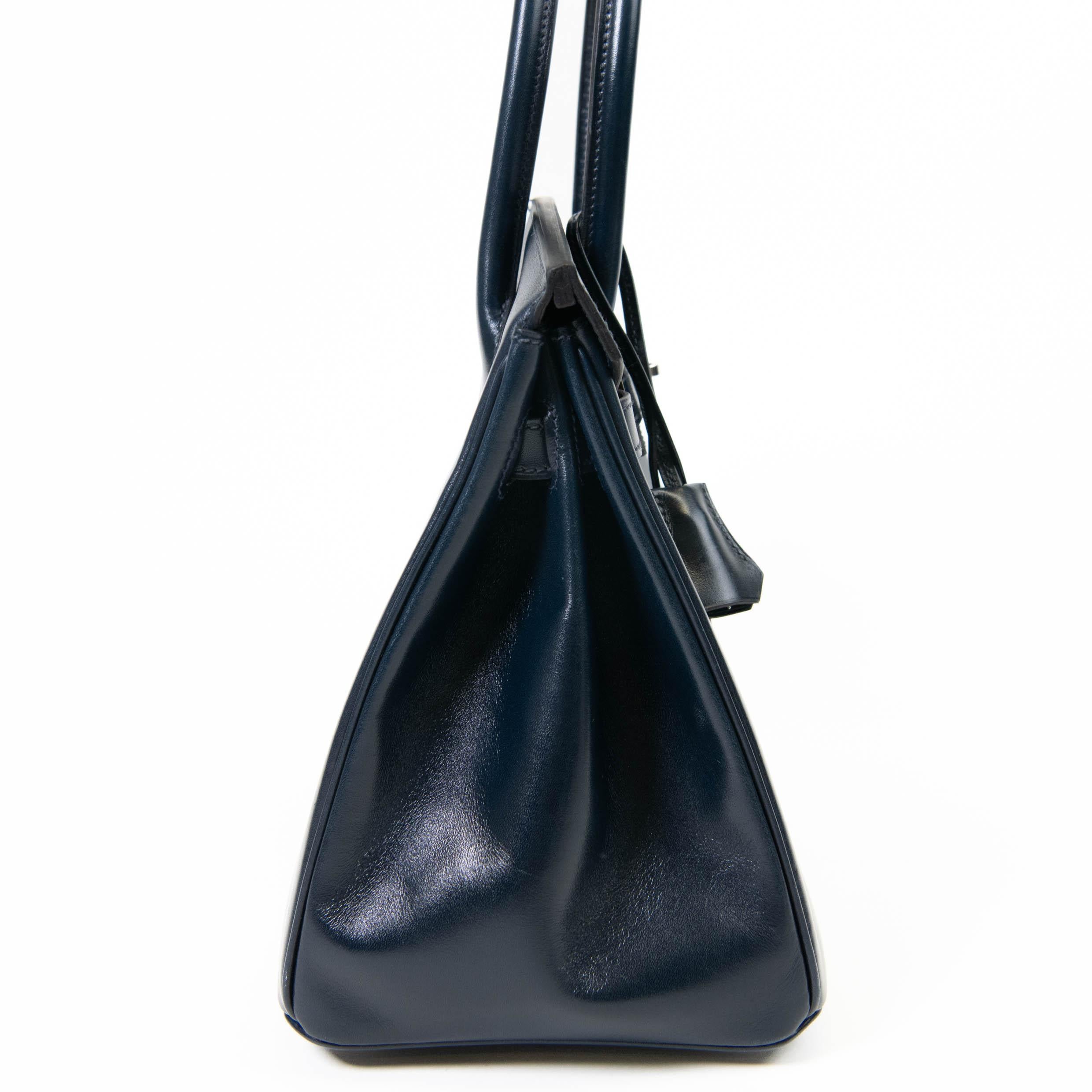 Hermes Blue Box Leather Birkin 30 Palladium Hardware For Sale 14