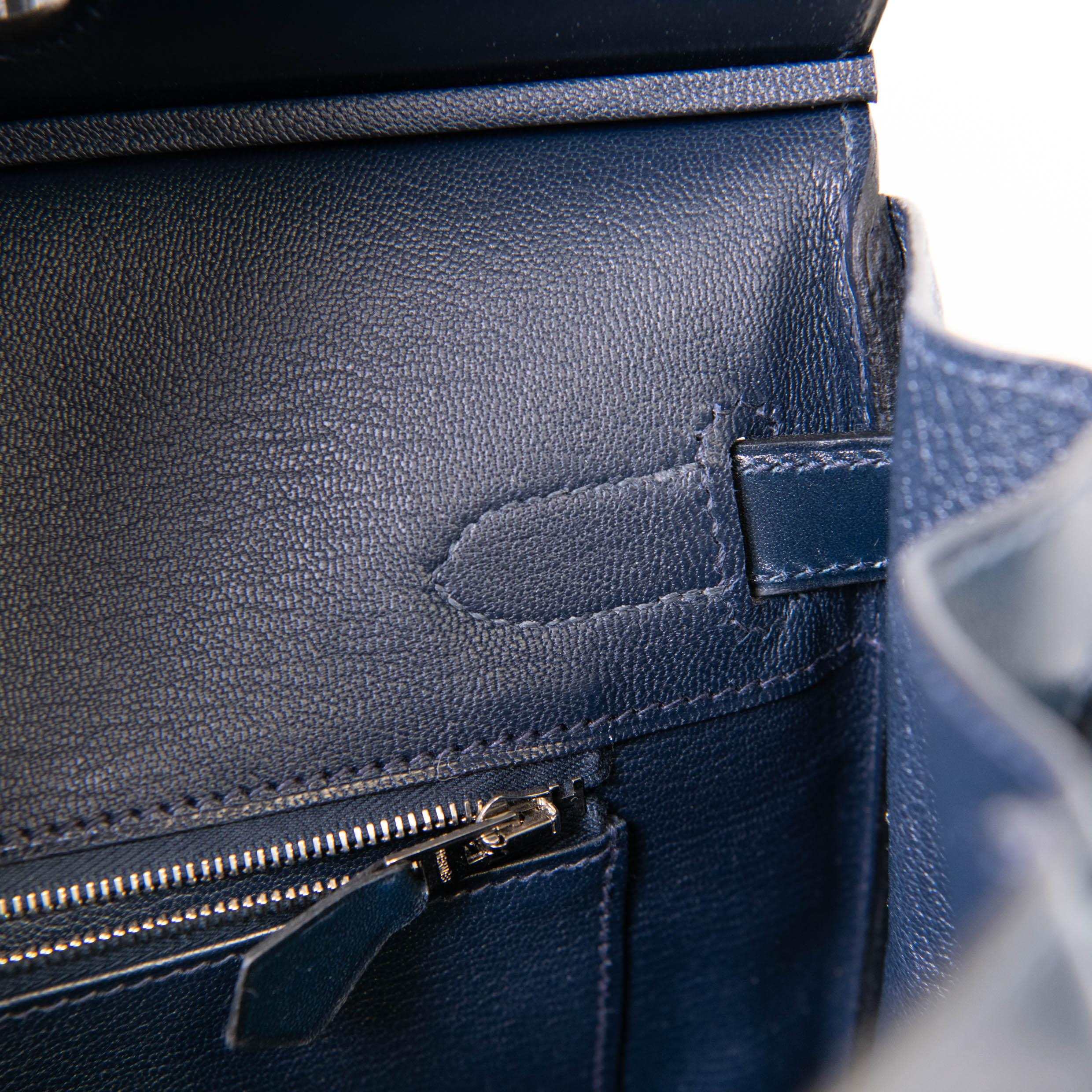 Black Hermes Blue Box Leather Birkin 30 Palladium Hardware For Sale