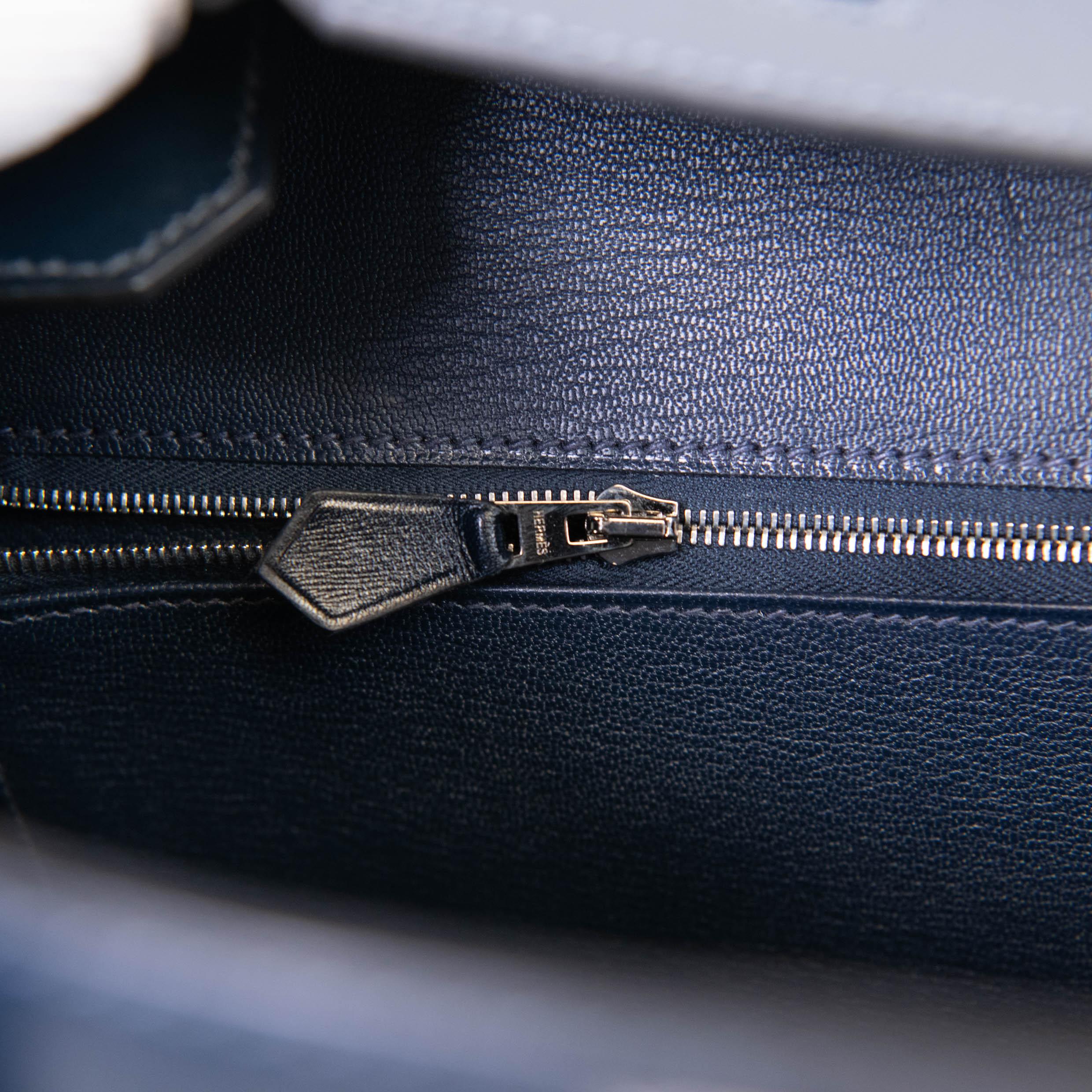 Women's or Men's Hermes Blue Box Leather Birkin 30 Palladium Hardware For Sale