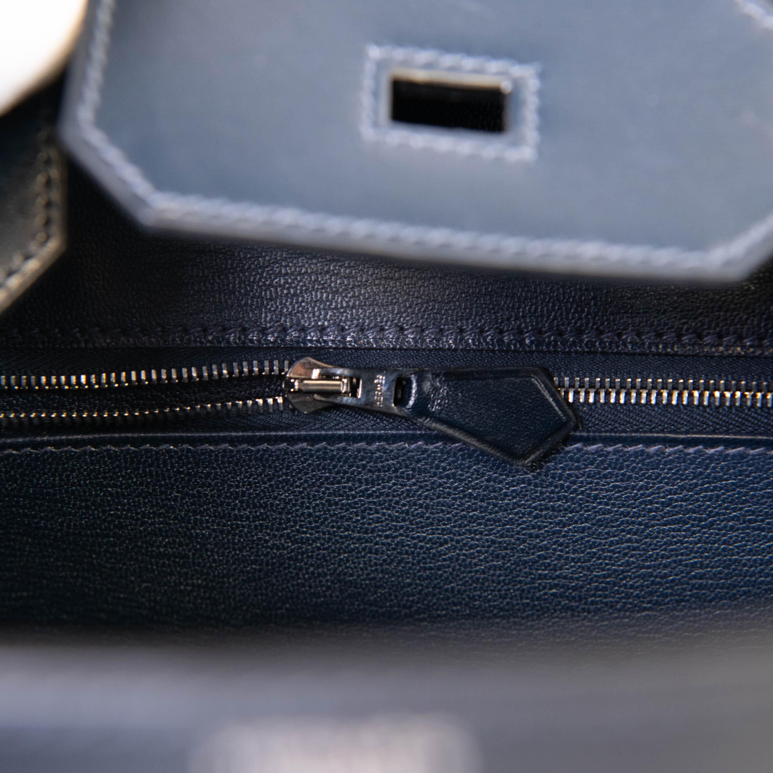 Hermes Blue Box Leather Birkin 30 Palladium Hardware For Sale 1