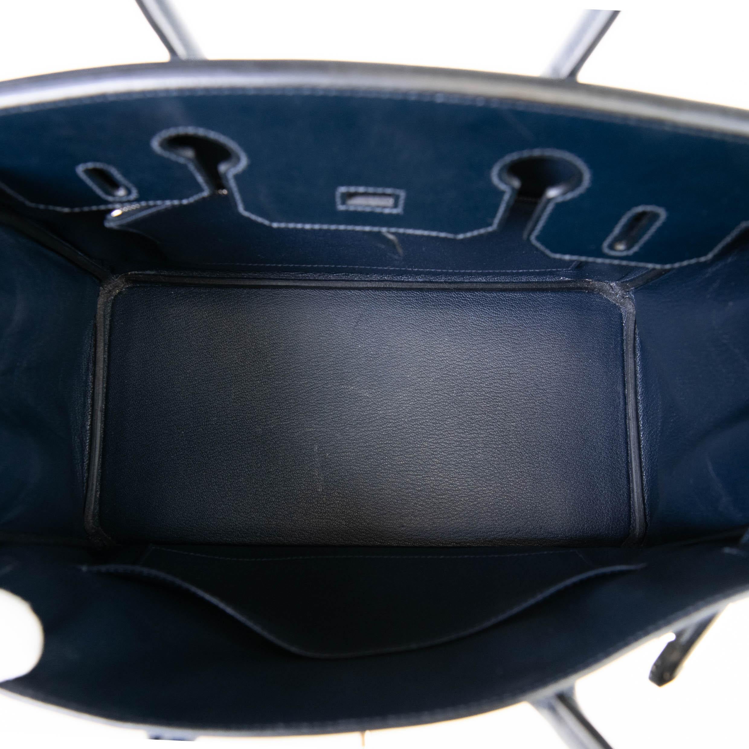 Hermes Blue Box Leather Birkin 30 Palladium Hardware For Sale 2