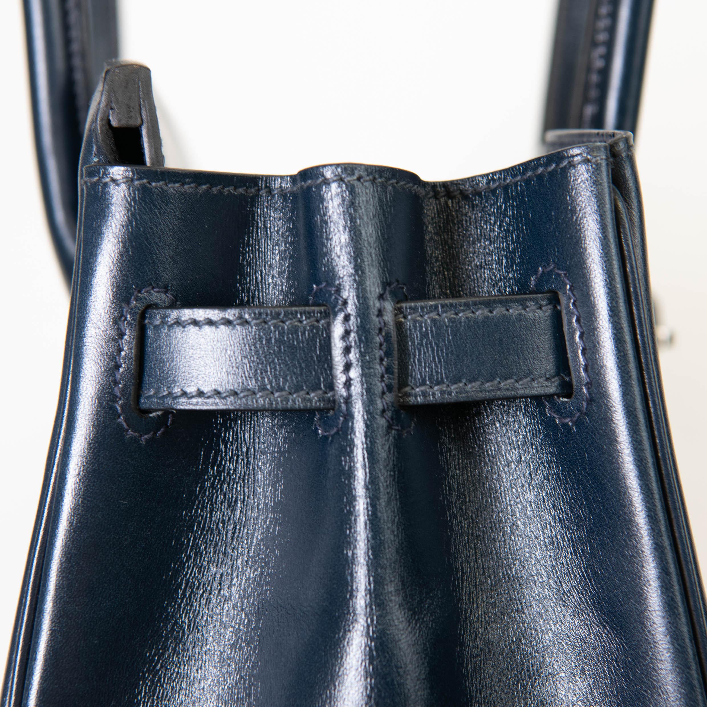 Hermes Blue Box Leather Birkin 30 Palladium Hardware For Sale 3
