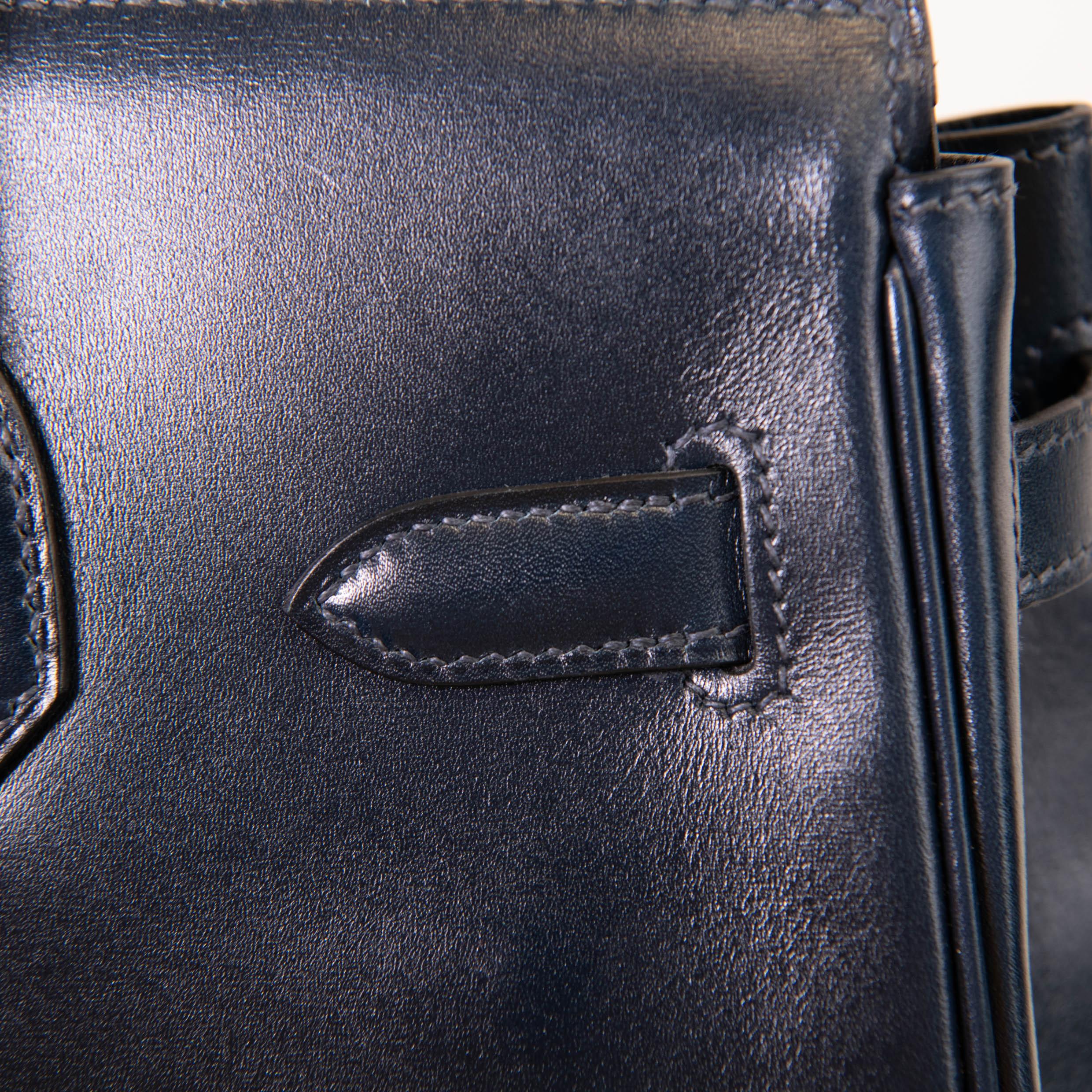 Hermes Blue Box Leather Birkin 30 Palladium Hardware For Sale 4