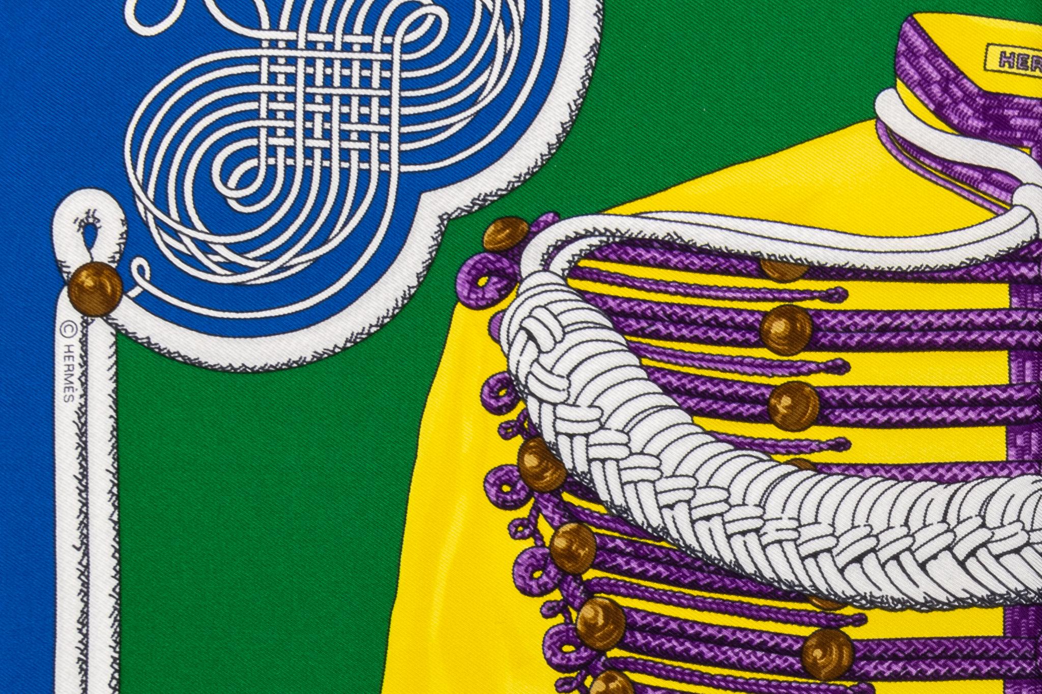 Nuevo pañuelo Hermès de sarga de seda rara Brandebourg cuadrado de 16,5