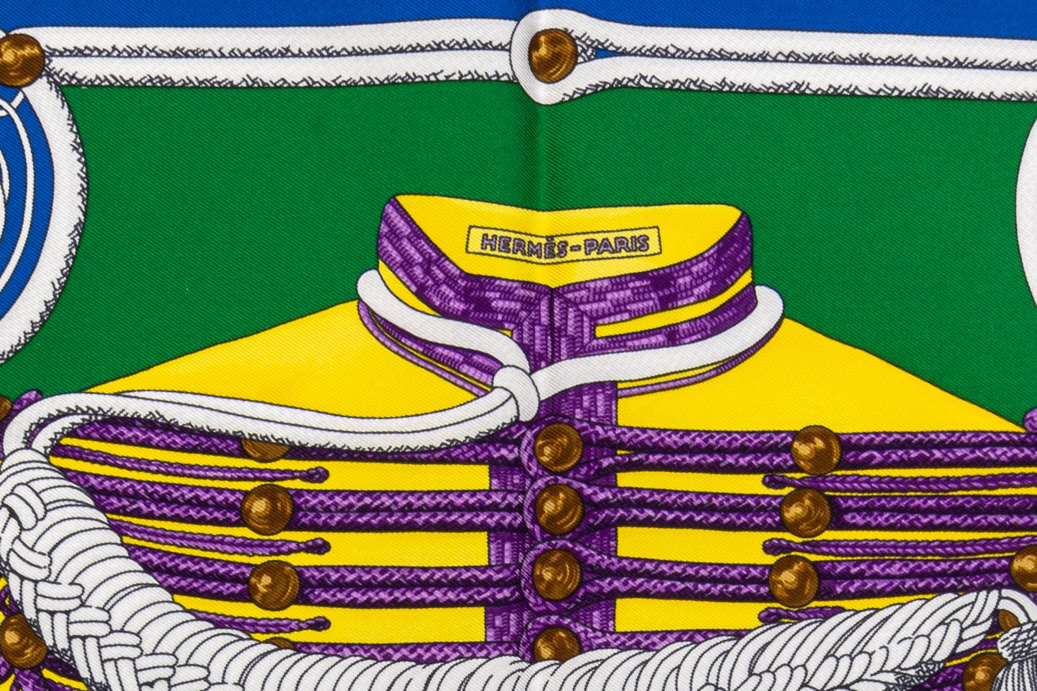 Hermès Bufanda Azul Brandebourg Gavroche Nuevo en Caja Negro en venta