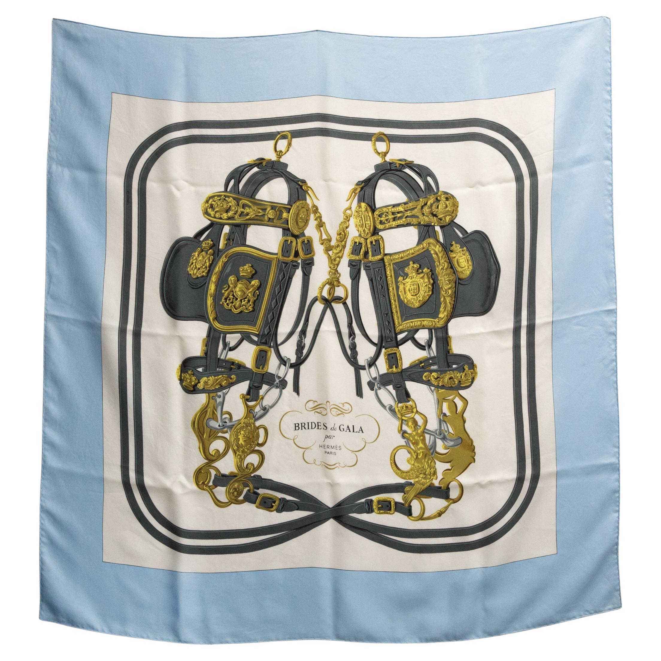 Hermes Blue Brides De Gala by Hugo Grygkar Silk Scarf