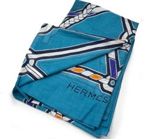 Hermes Blue Bridle Cotton Large Shawl