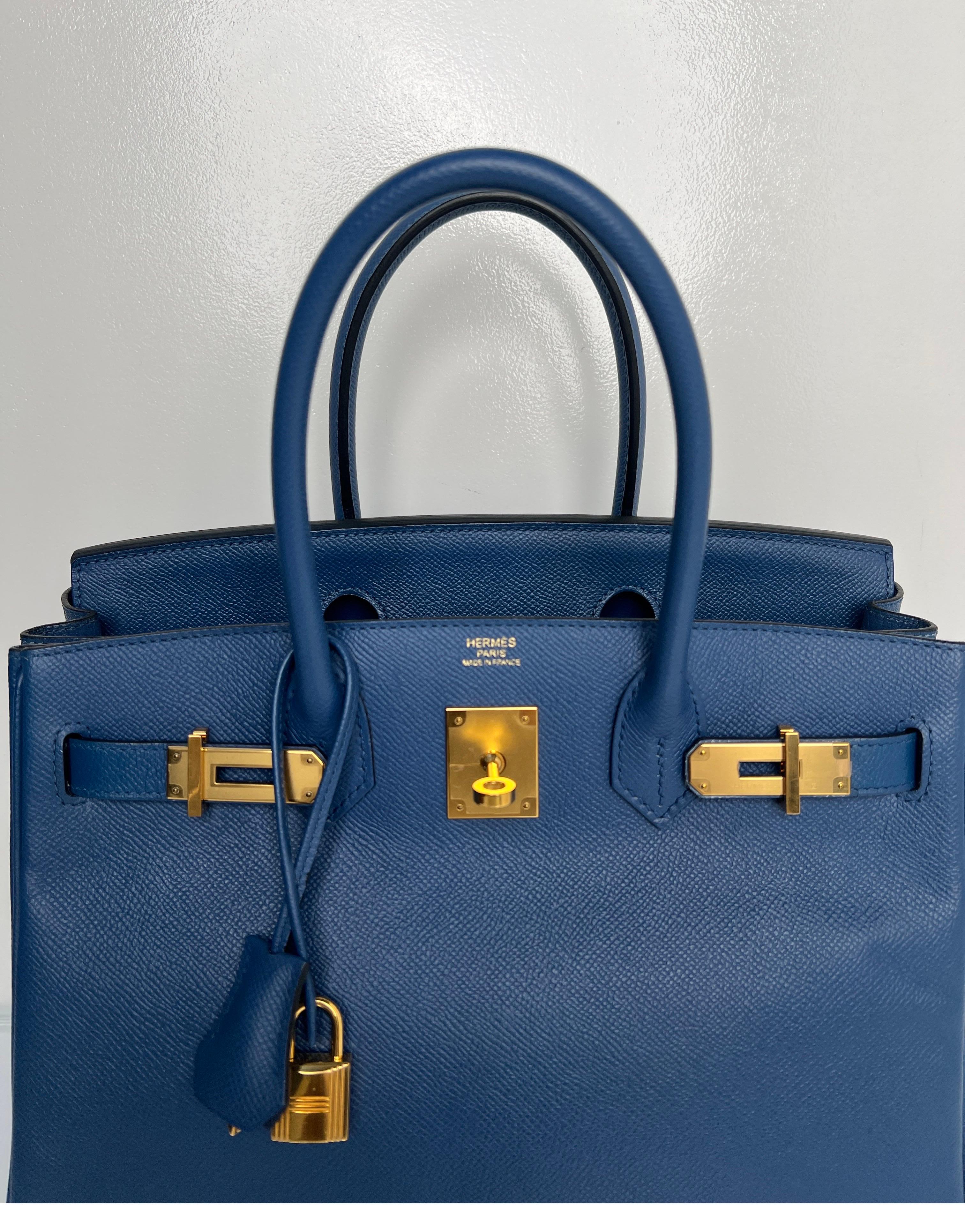 Hermes Blue Brighton Birkin 30 Bag In Excellent Condition In Athens, GA