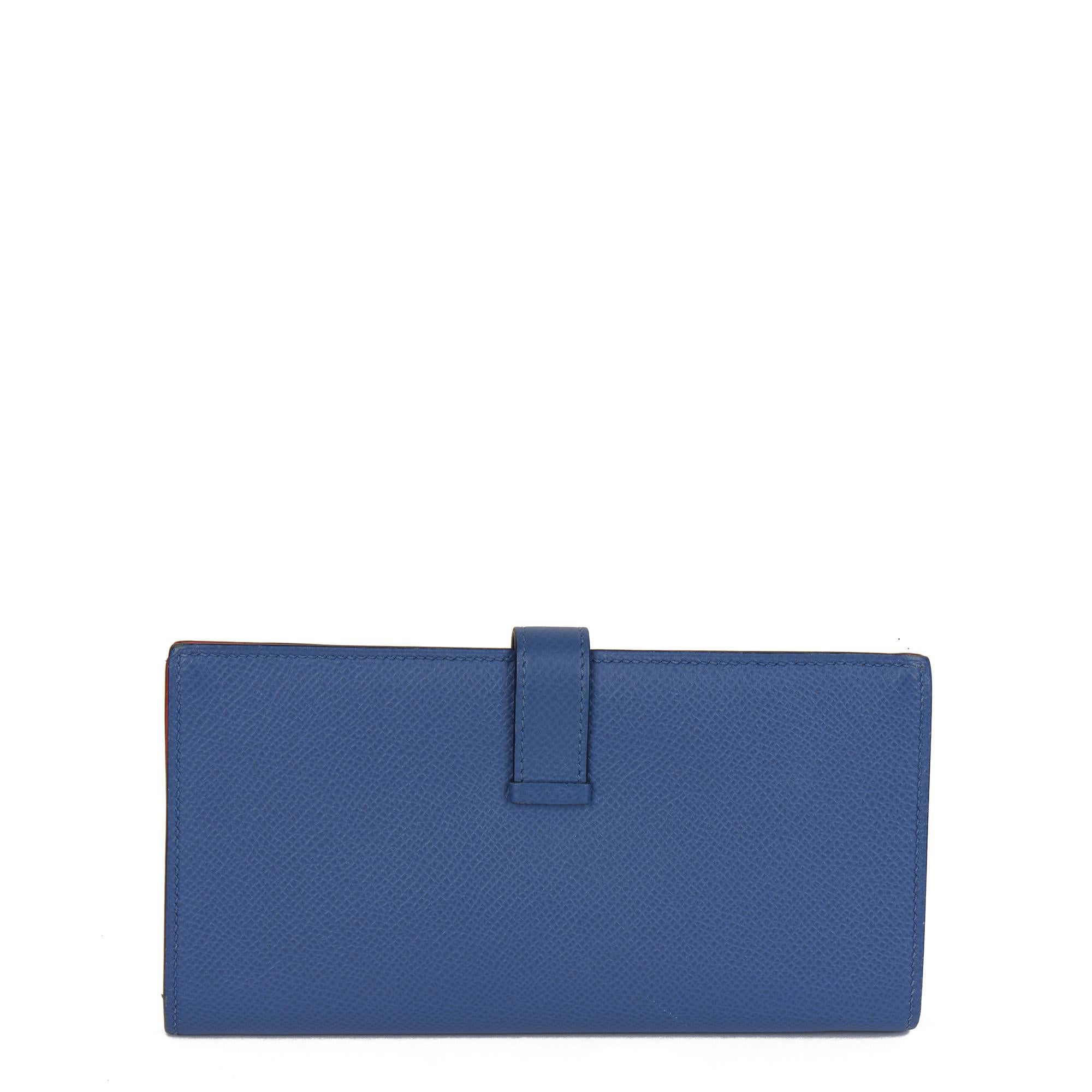 Hermès BLUE BRIGHTON & CAPUCINE EPSOM LEATHER BEARN WALLET

CONDITION NOTES
The exterior is in very good condition with minimal signs of use.
The interior is in exceptional condition with minimal signs of use.
The hardware is in very good condition