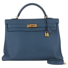 Hermès Blue Brighton Kelly Retourne 40