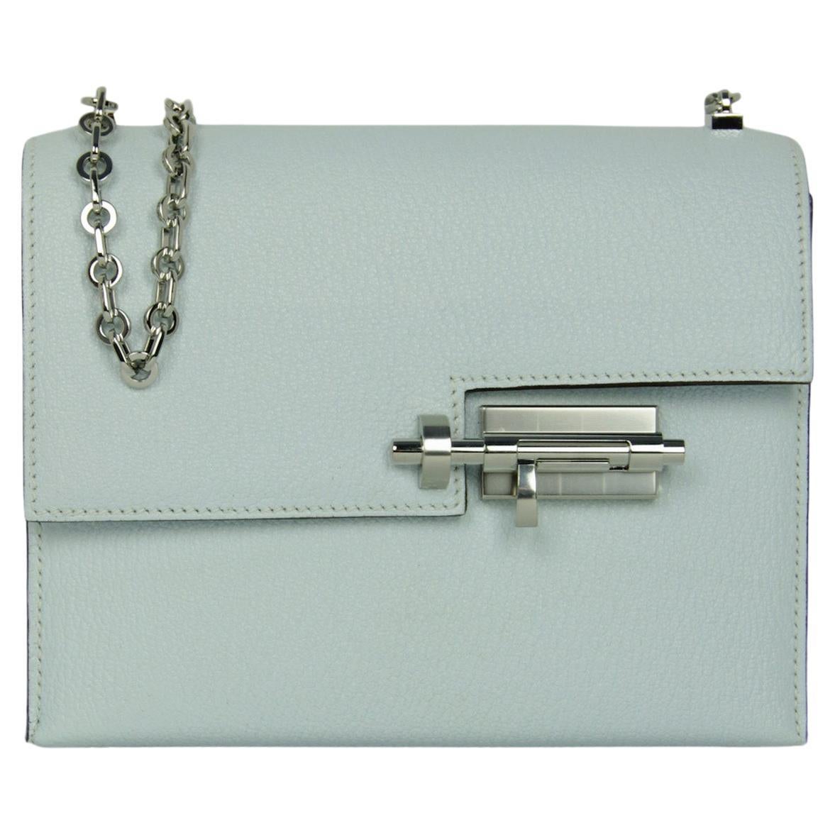 Hermes Blue Brume Chevre Leather  Mini Verrou Chaine Shoulder Bag rt. $8150 For Sale