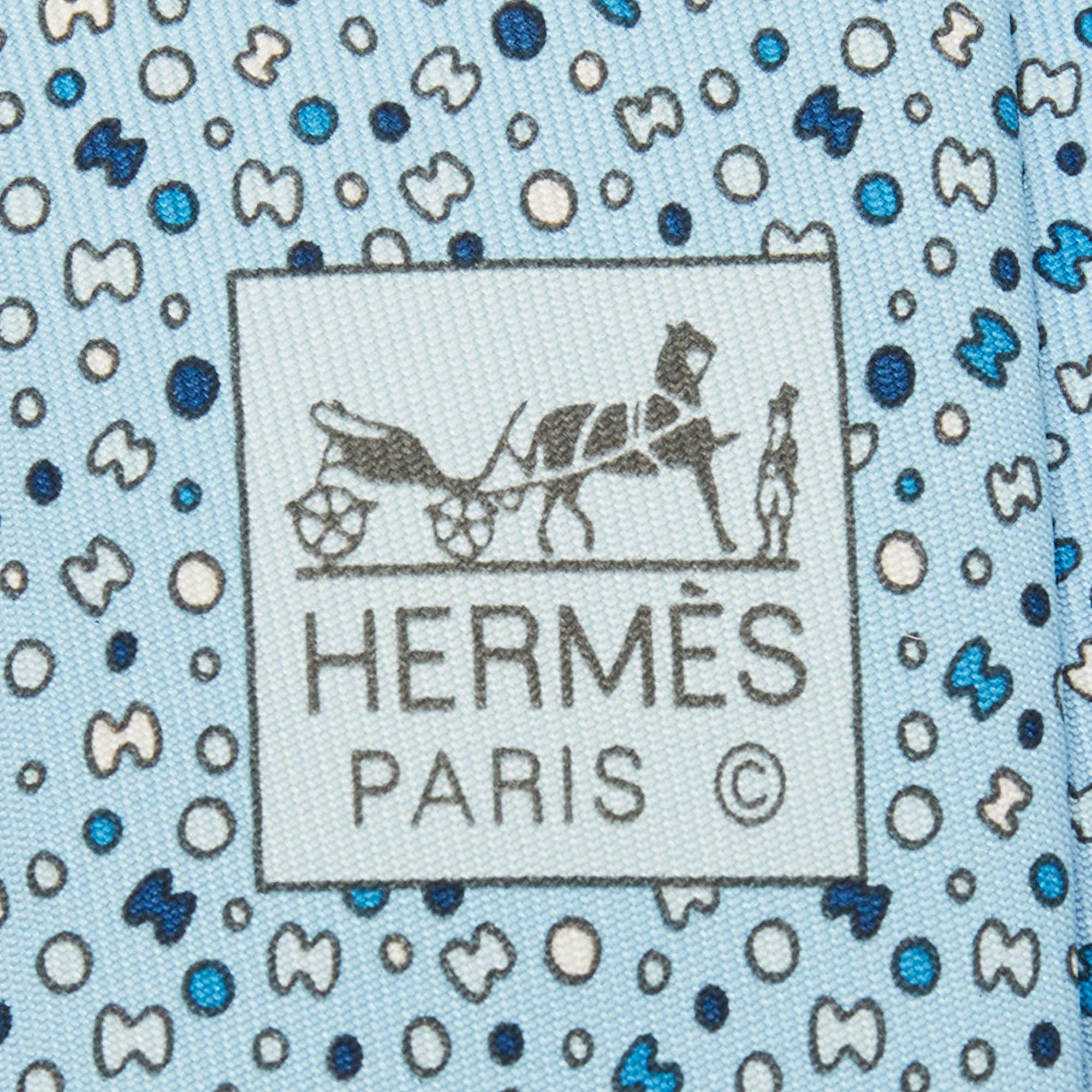 Hermes Blue Bubble H Printed Silk Slim Tie 1