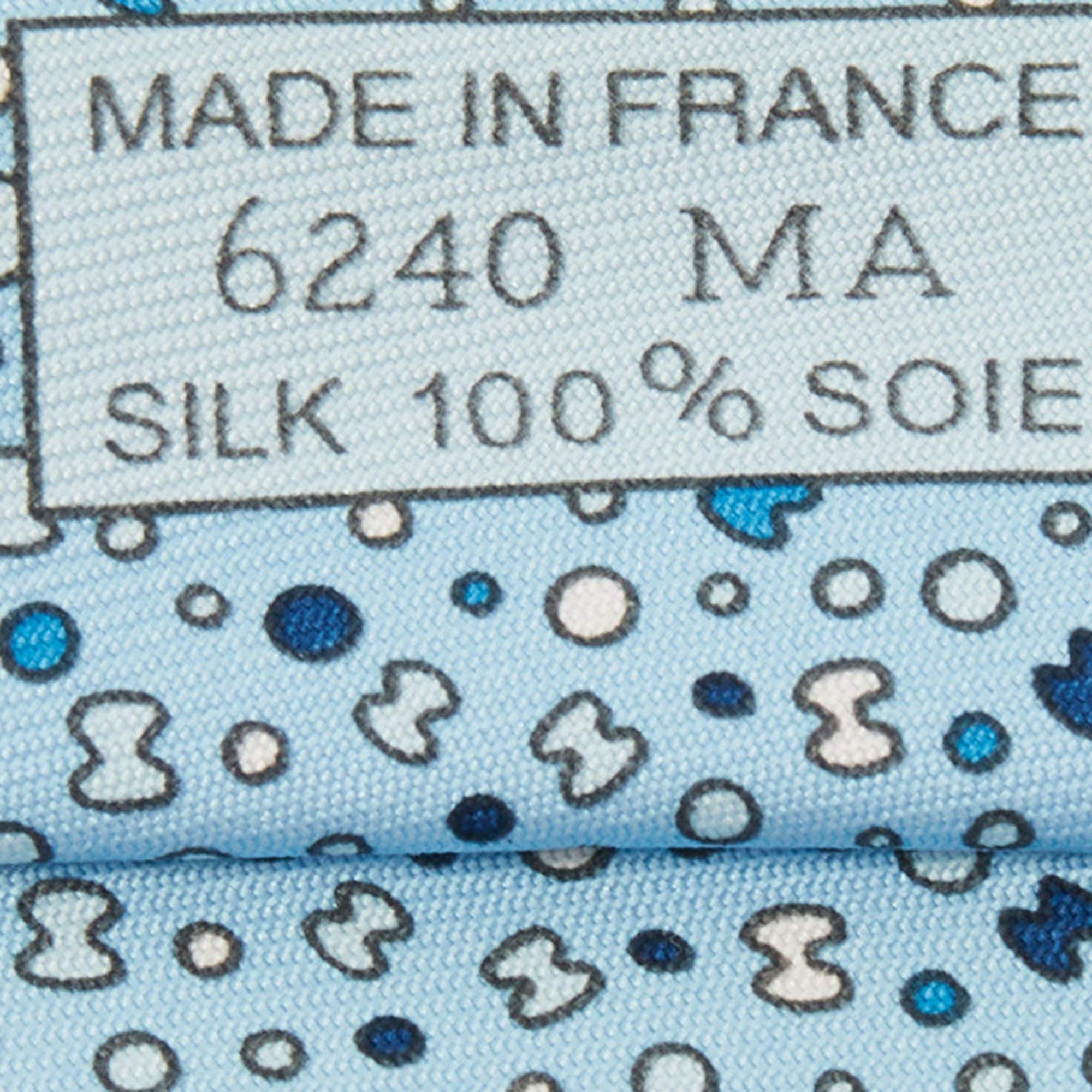 Hermes Blue Bubble H Printed Silk Slim Tie 2