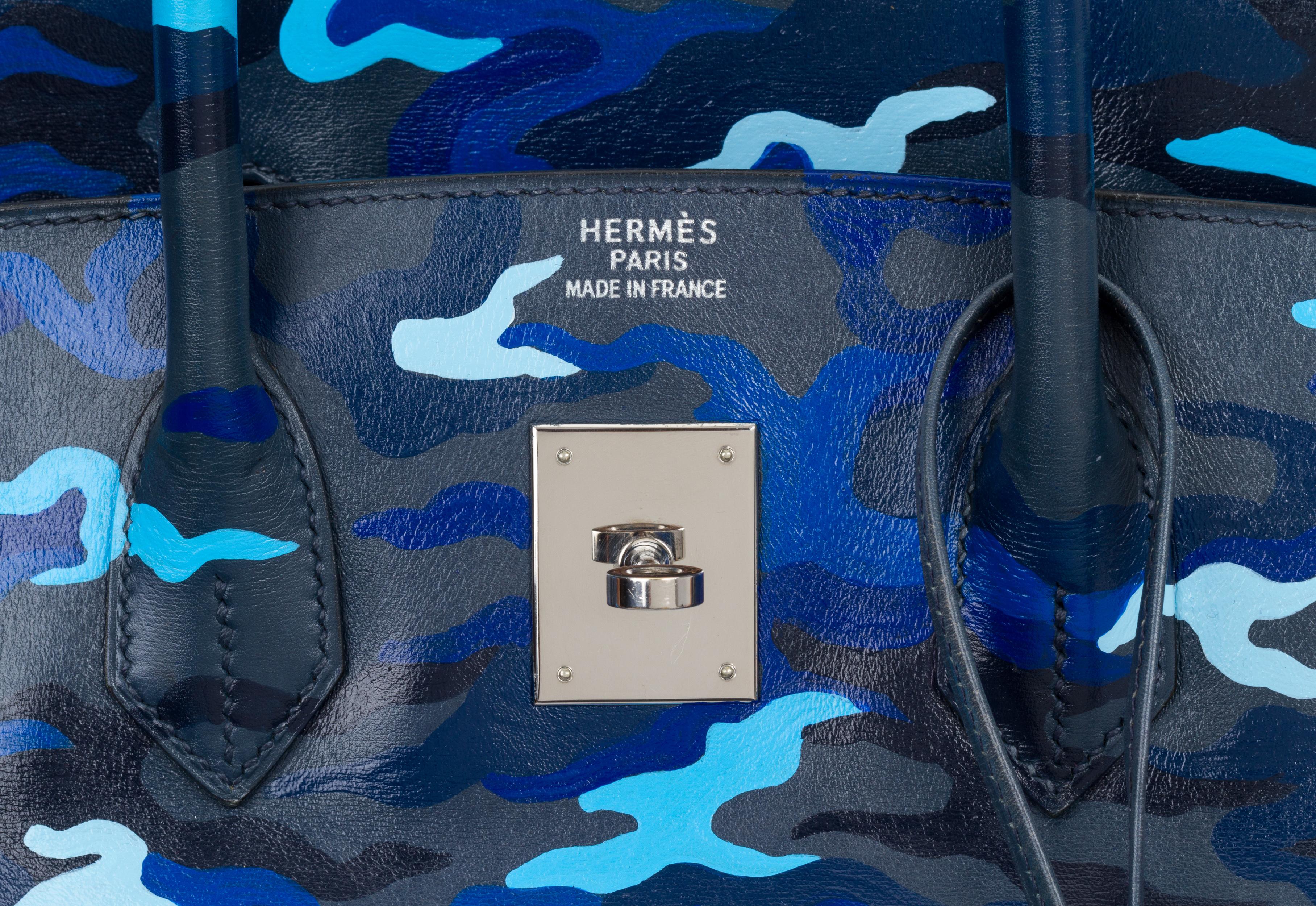 Hermes Blue Camo Birkin 35 One Of A Kind 3