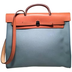 Hermes Toile Herbag Tote aus blauem Segeltuch