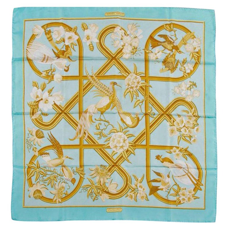 Hermes Blue Caraibes by Christiane Vauzelles silk scarf For Sale at 1stDibs