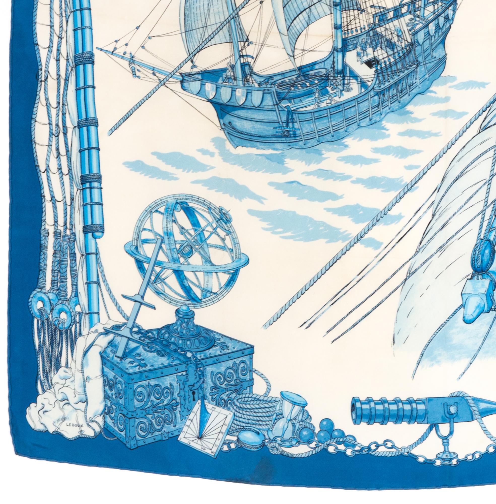 Femenino o masculino Pañuelo de seda azul Hermes Caravelle by Ledoux