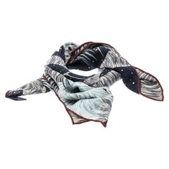 Hermès Blue Cashmere and Silk Awooooo Scarf 100 Square Scarf