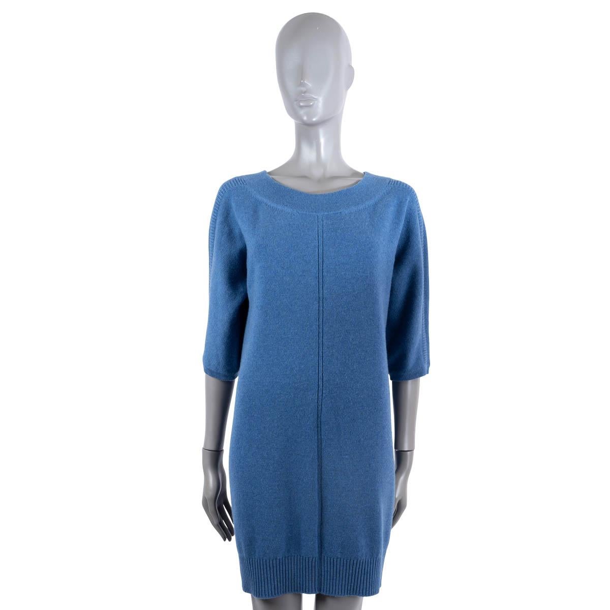 HERMES blue cashmere HALF SLEEVE KNIT Dress 34 XS In Excellent Condition For Sale In Zürich, CH
