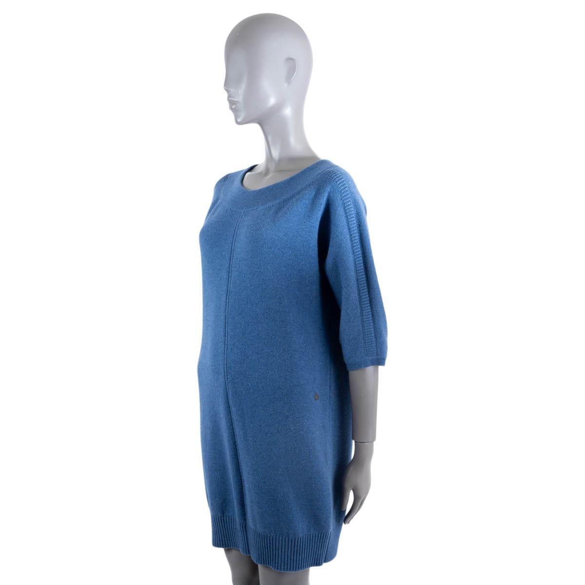 Women's HERMES blue cashmere HALF SLEEVE KNIT Dress 34 XS For Sale