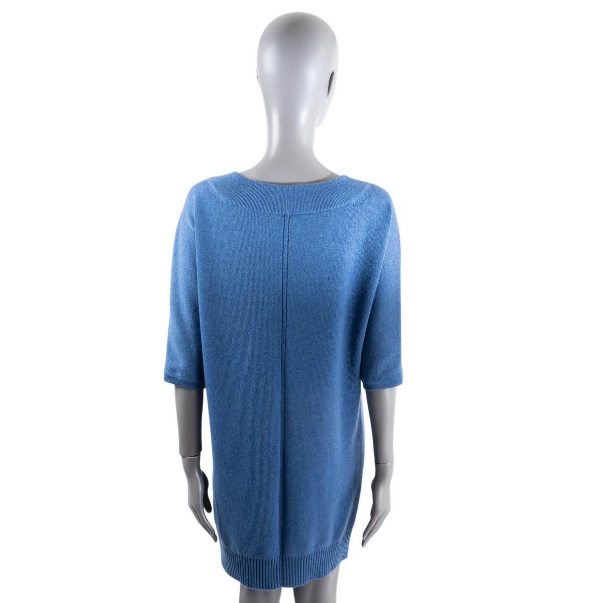 HERMES blue cashmere HALF SLEEVE KNIT Dress 34 XS For Sale 1
