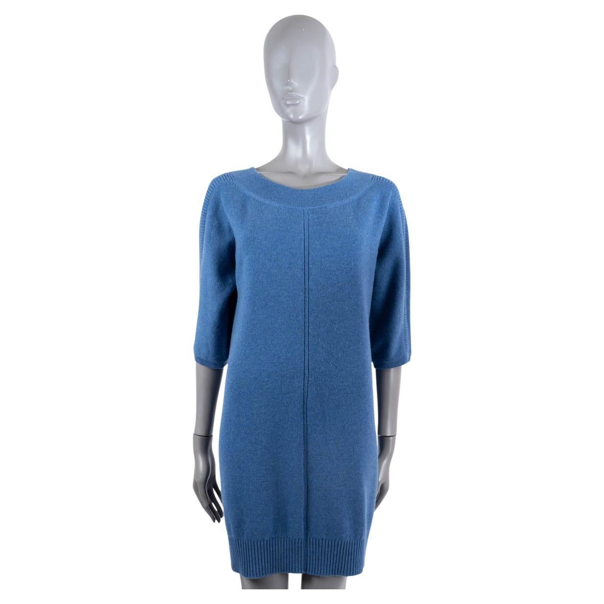 HERMES blue cashmere HALF SLEEVE KNIT Dress 34 XS For Sale
