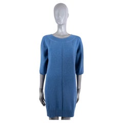 HERMES blue cashmere HALF SLEEVE KNIT Dress 34 XS