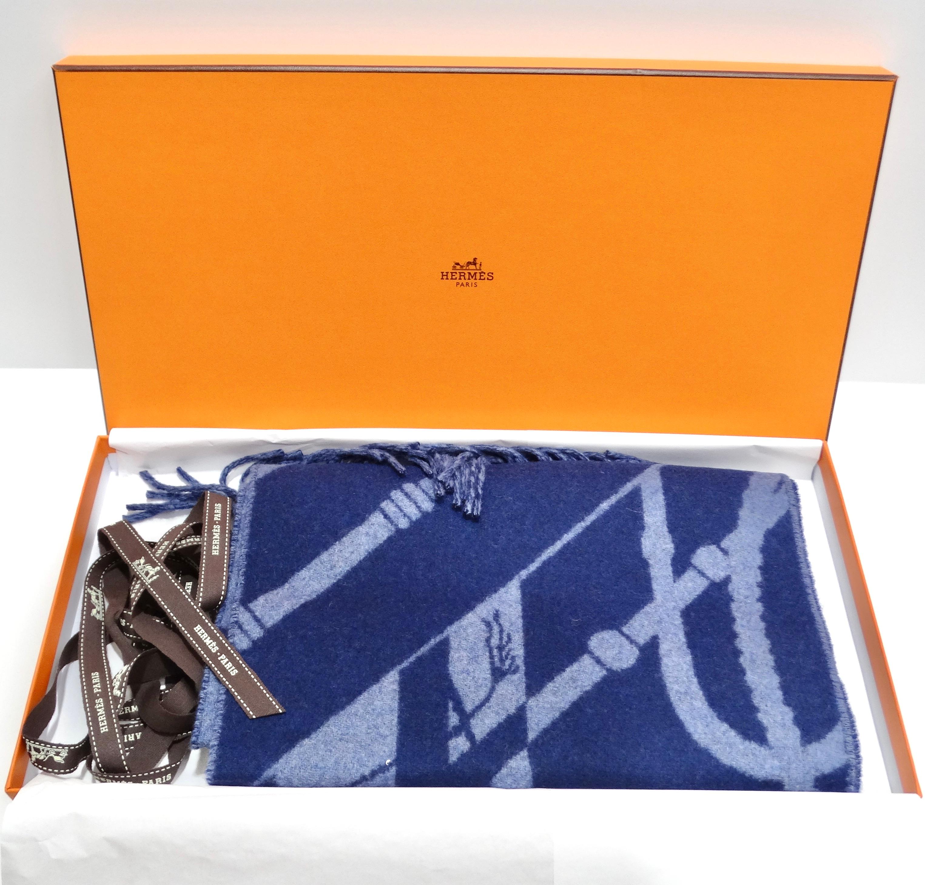 Hermes Blue Cashmere Scarf In New Condition For Sale In Scottsdale, AZ