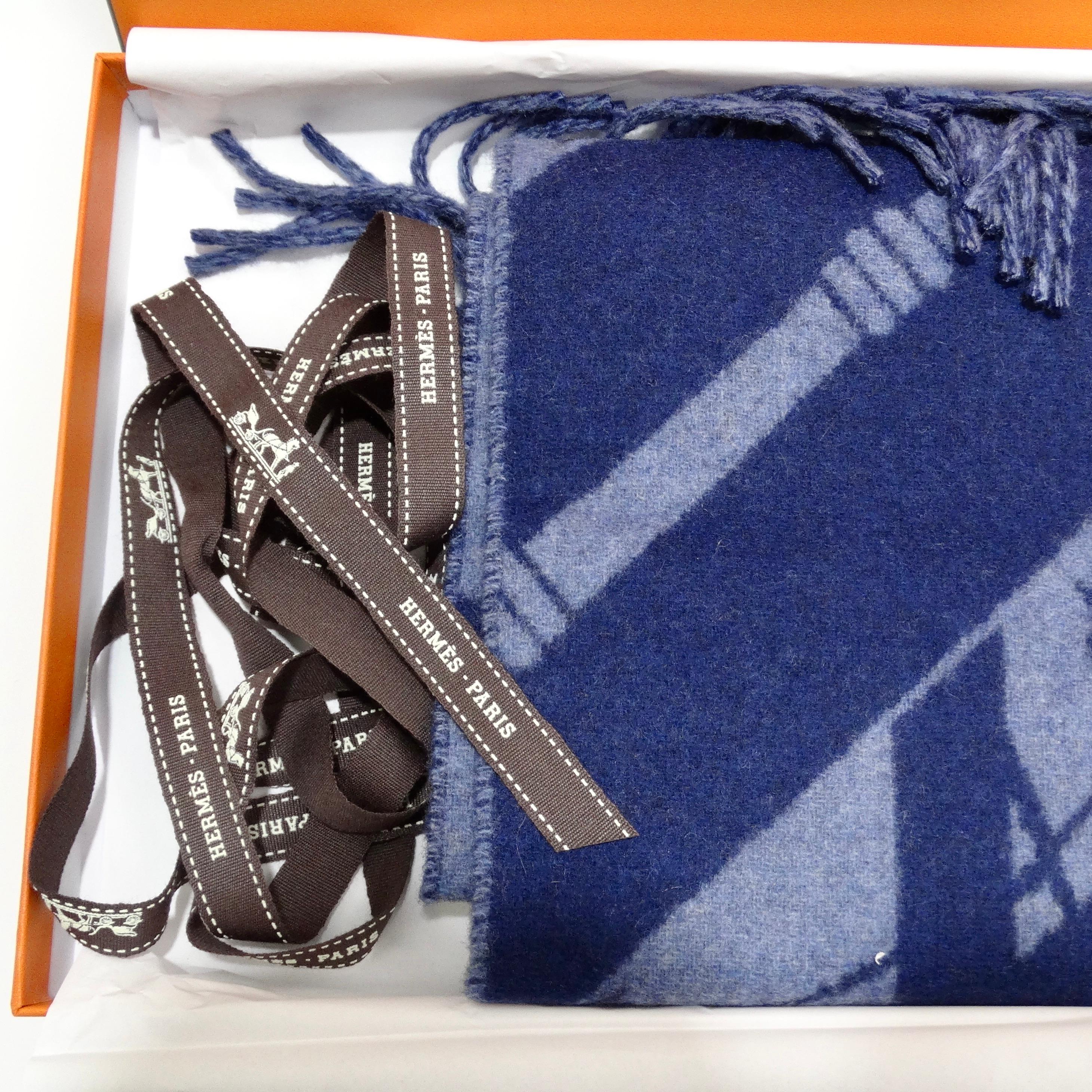 Women's or Men's Hermes Blue Cashmere Scarf For Sale