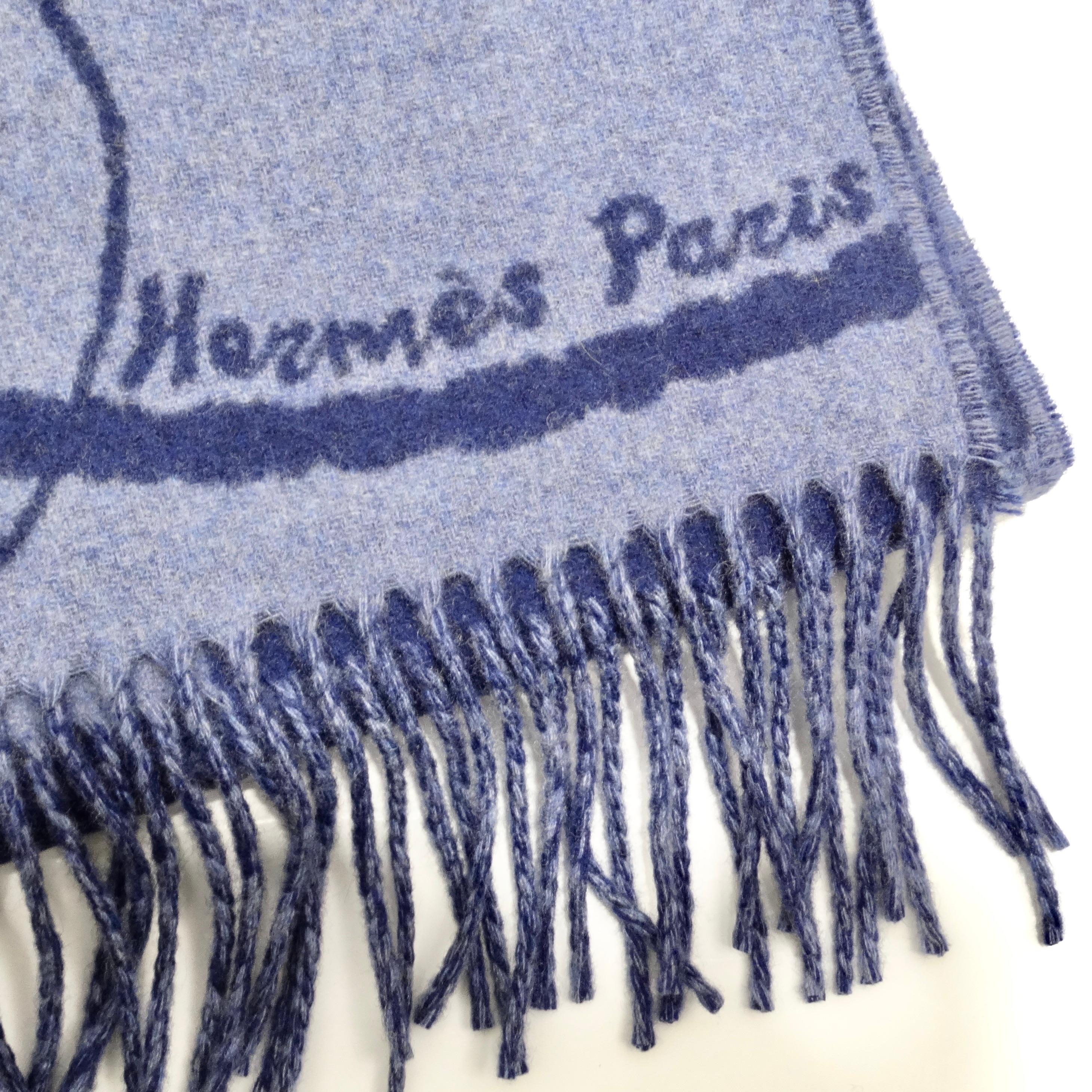 Hermes Blue Cashmere Scarf For Sale 2