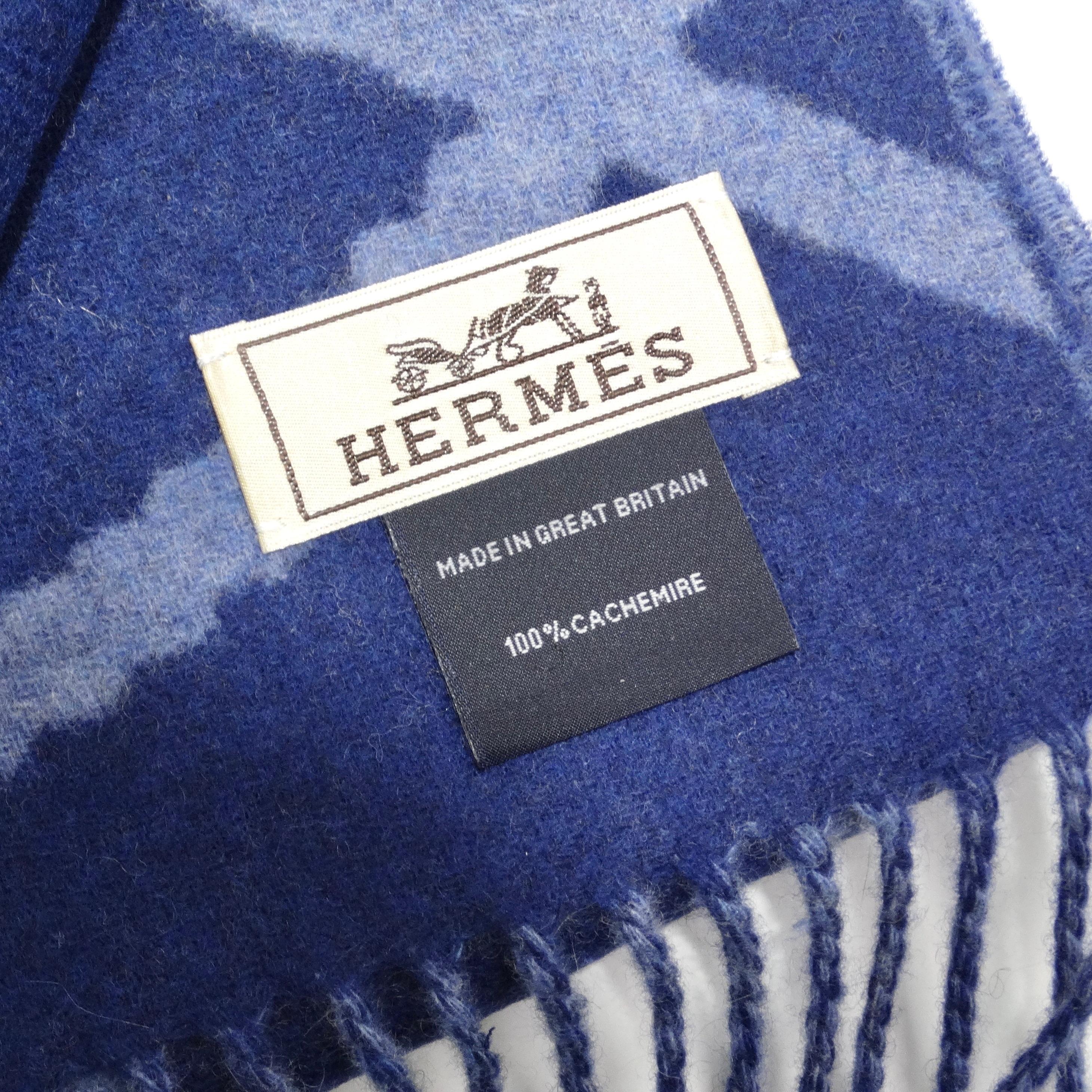 Hermes Blue Cashmere Scarf For Sale 3