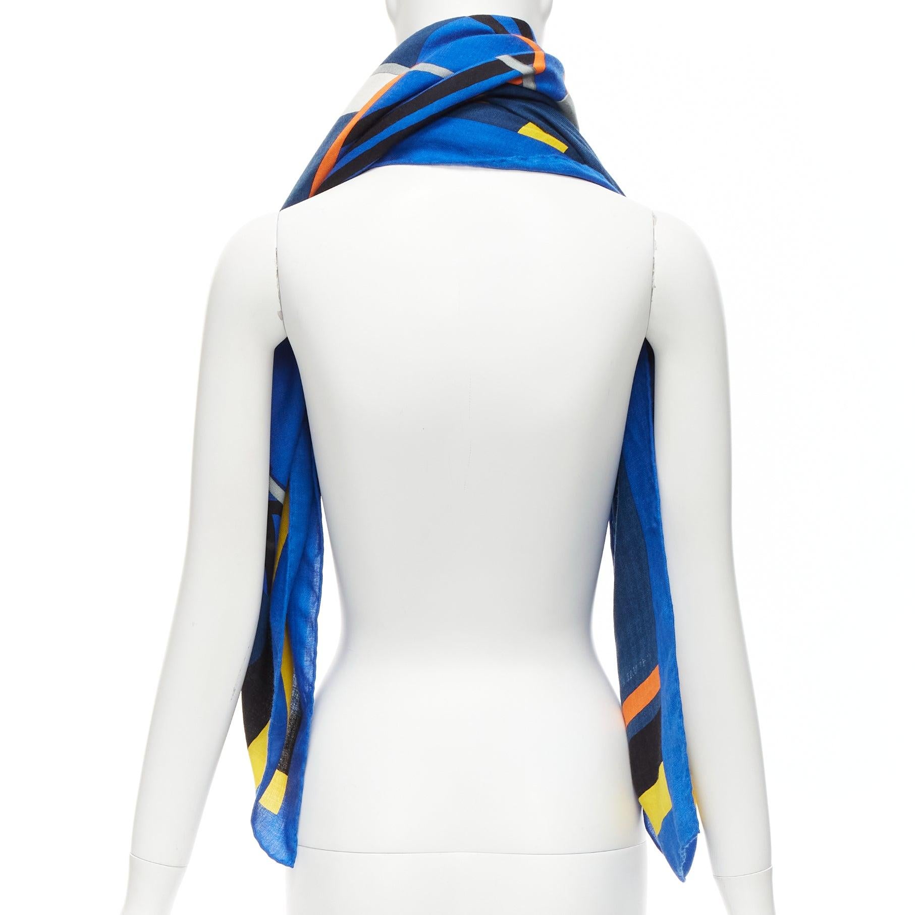 HERMES blue cashmere silk colorblock equestrian horse 135cm square scarf For Sale 1