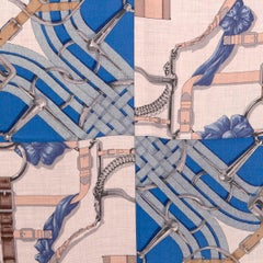 HERMES blue cashmere silk GRAND MANEGE A JOUETS 140 Scarf