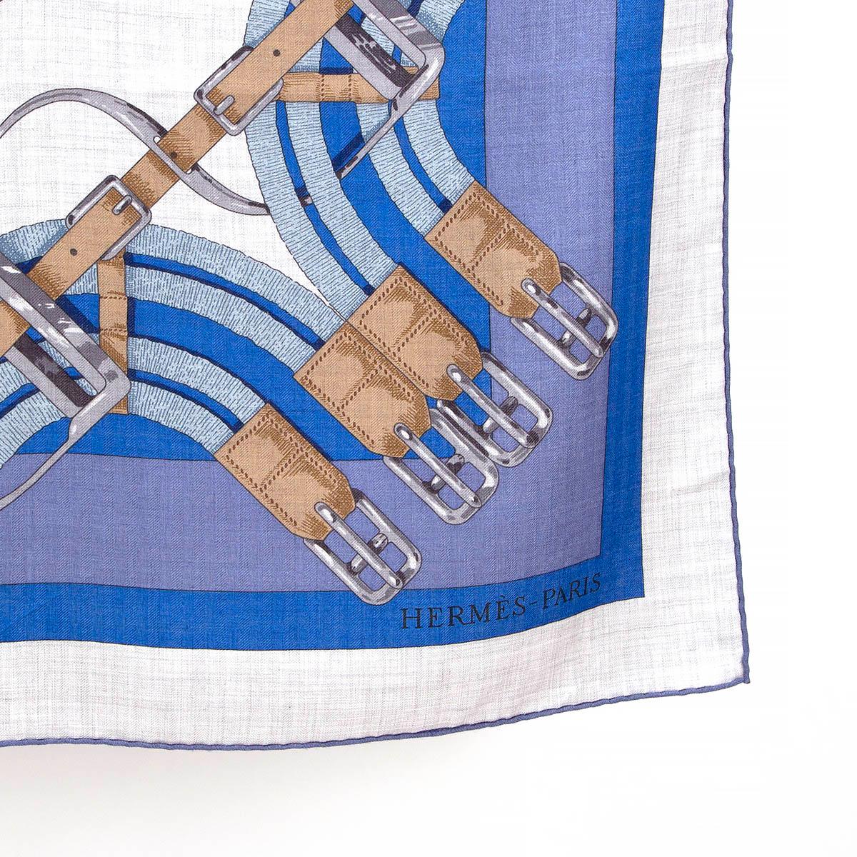 HERMES blue cashmere silk GRAND MANEGE A JOUETS 140 Scarf In Excellent Condition For Sale In Zürich, CH