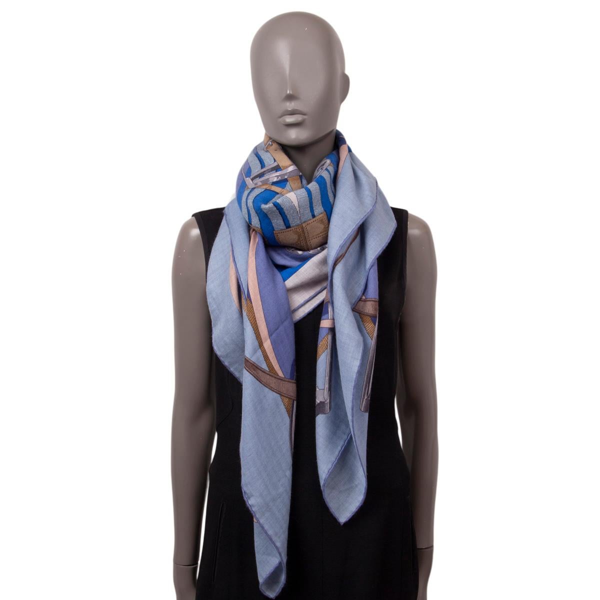 HERMES blue cashmere silk GRAND MANEGE A JOUETS 140 Scarf For Sale 1