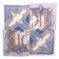 HERMES blue cashmere silk GRAND MANEGE A JOUETS 140 Scarf