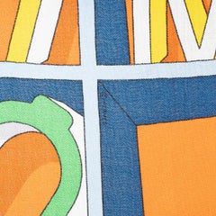 HERMES blue cashmere silk IMPOOSSIIIBLE 100 Scarf Orange Ciel Vert