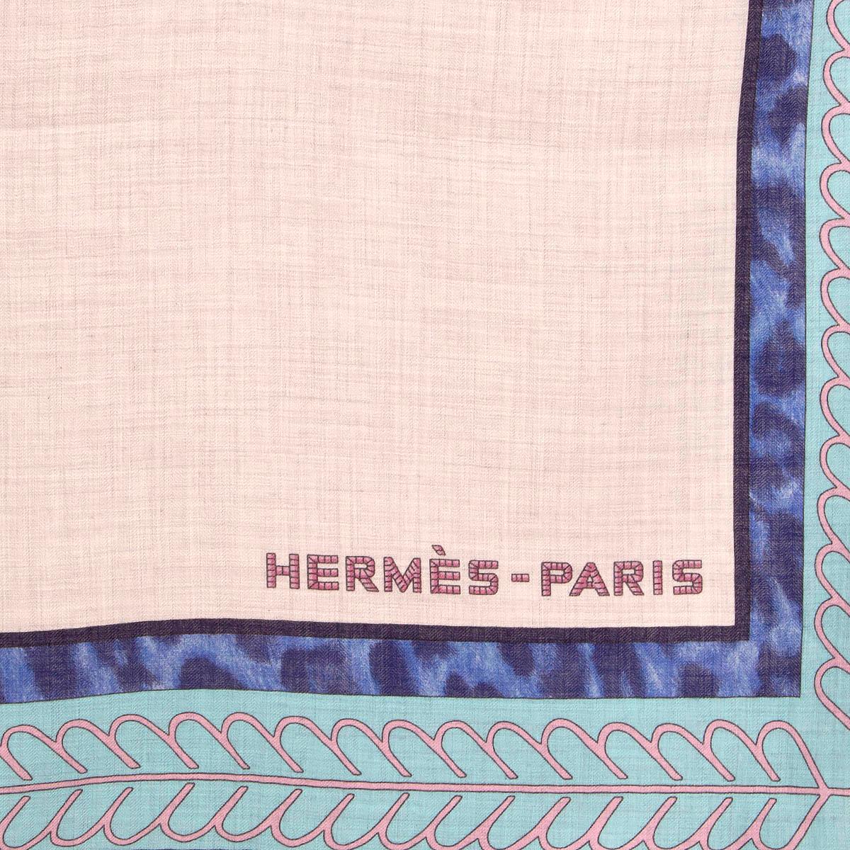 Gray HERMES blue cashmere silk SELLE D'OFFICIER EN GRANDE TENUE 140 Scarf Gris Chine