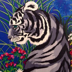 HERMES blue cashmere silk TYGER TYGER 140 Scarf Bleu Dur Vert Gris