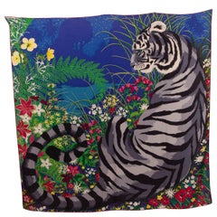 Sciarpa HERMES in cashmere blu TYGER TYGER 140 Bleu Dur Vert Gris
