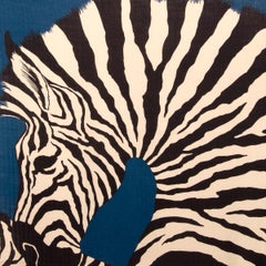 HERMES blue cashmere silk ZEBRA PEGASE 140 Scarf Bleu Vert Ivoire