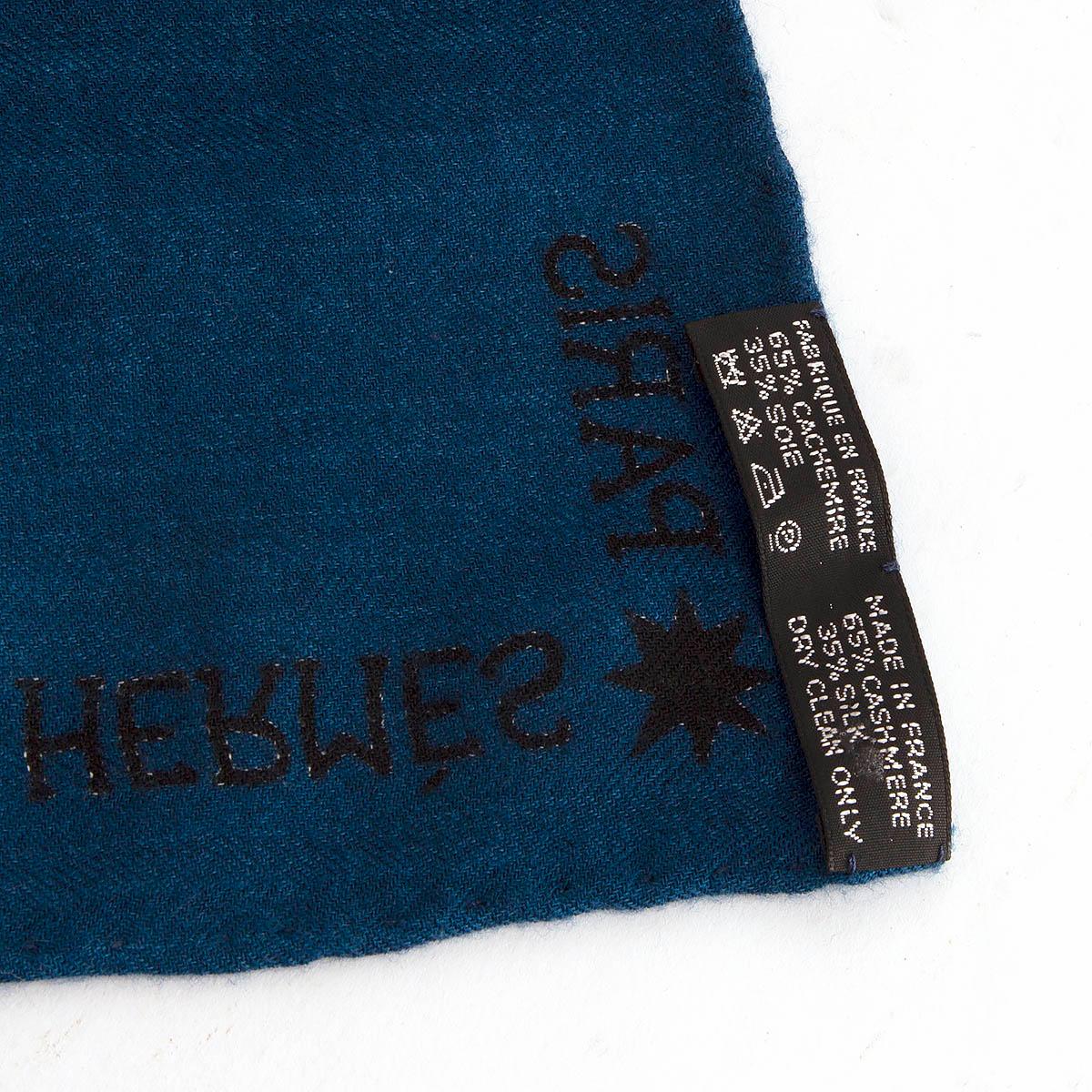 HERMES blue cashmere silk ZEBRA PEGASE 140 Scarf Bleu Vert Ivoire 1