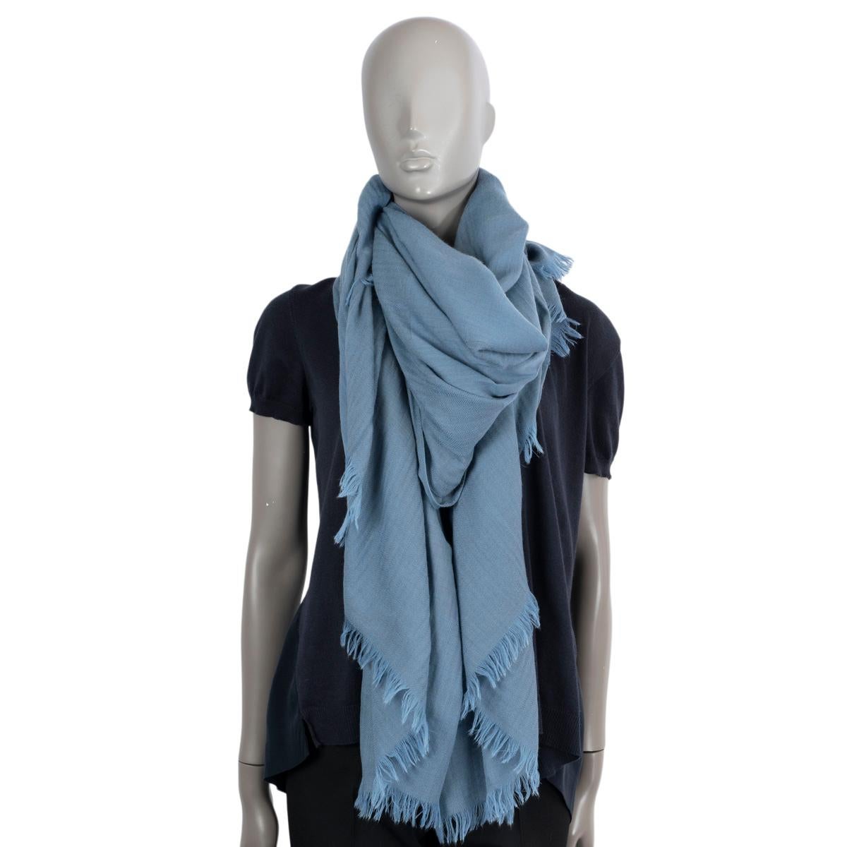 HERMES blue cashmere & wool CHEVRON Shawl Scarf For Sale 2