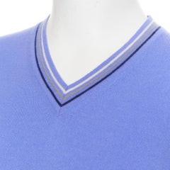 HERMES blue cashmere wool silk striped v neck long sleeves sweater M