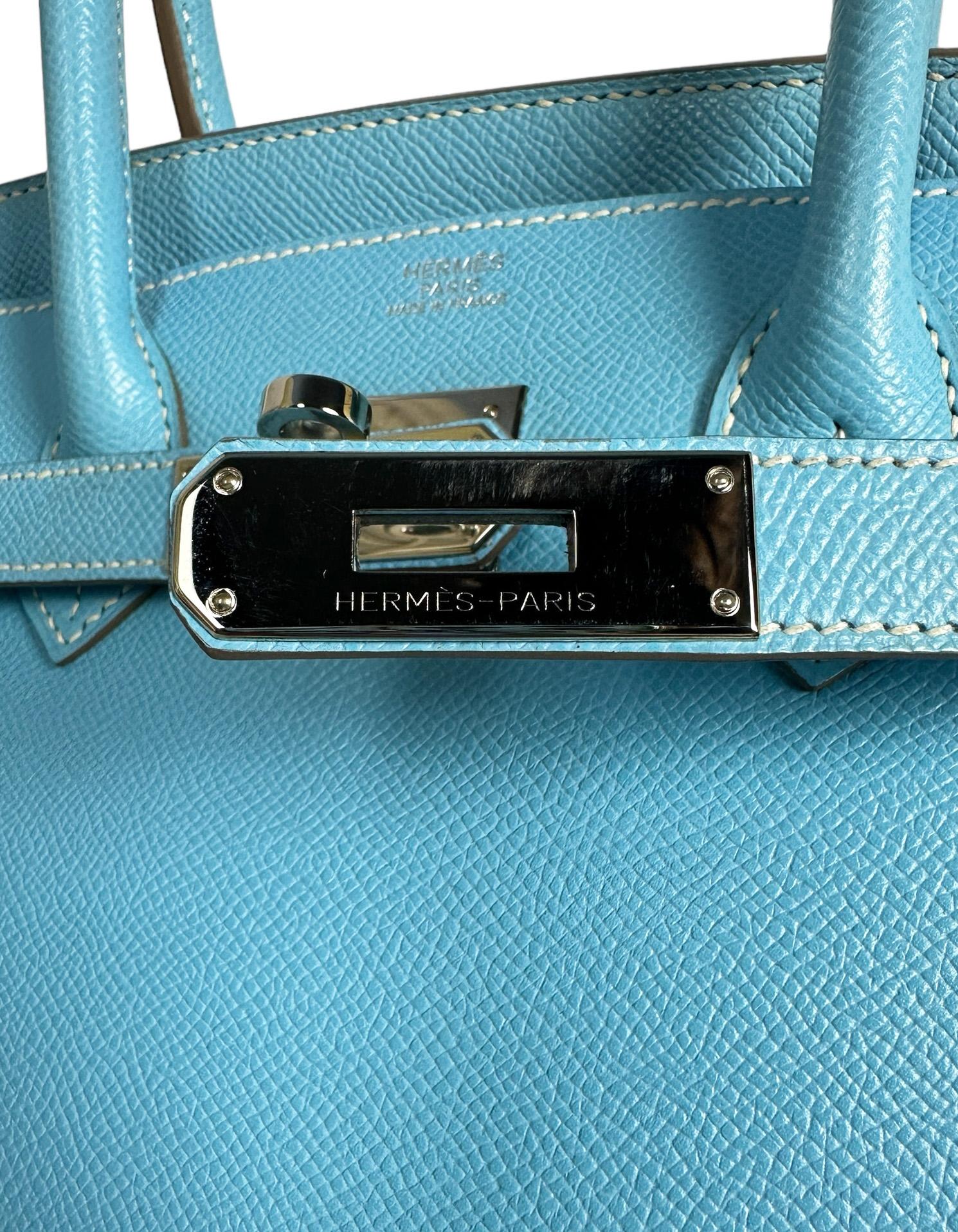 Hermes Blue Celeste/ Mykonos Epsom Leather 30cm Candy Birkin Bag PHW For Sale 5