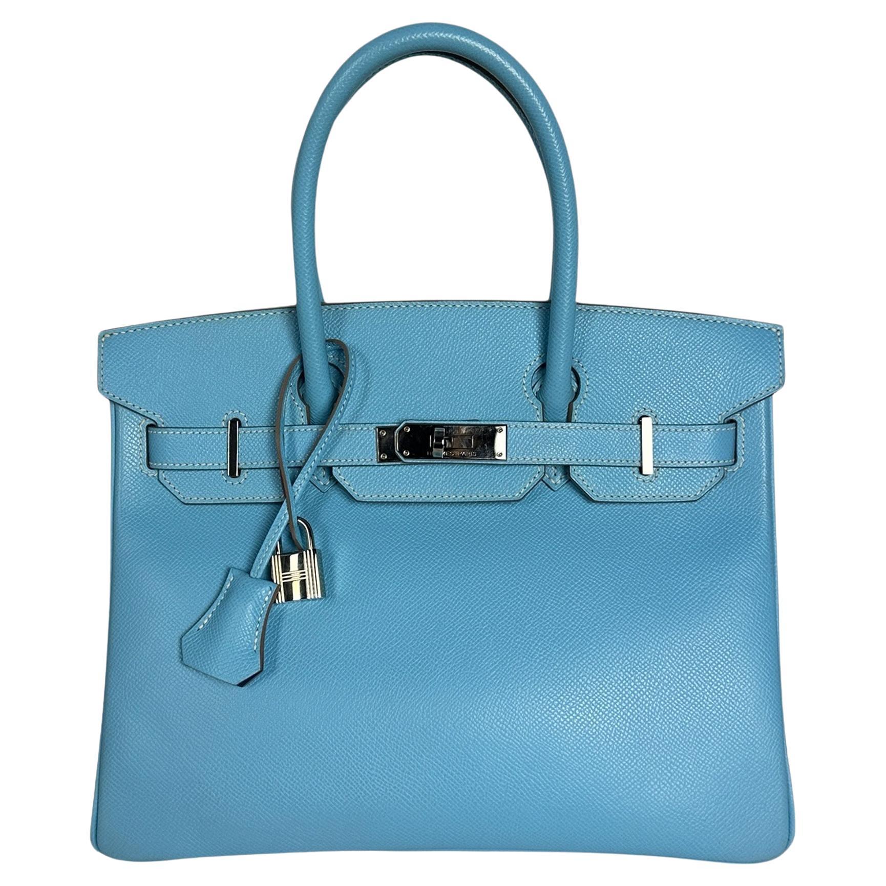 Hermes Blue Celeste/ Mykonos Epsom Leather 30cm Candy Birkin Bag PHW For Sale