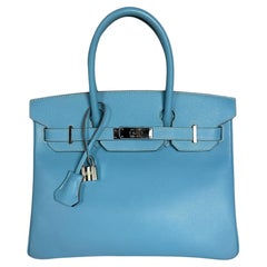 Hermes Bleu Celeste/ Mykonos Epsom Leather Candy Birkin Bag 30cm PHW