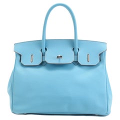 Vintage Hermes Blue Celeste Mykonos Epsom Leather Candy Birkin 30 cm Handbag PHW
