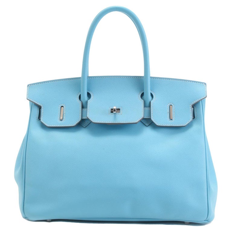 Hermes Blue Celeste Mykonos Epsom Leather Candy Birkin 30 cm Handbag PHW at  1stDibs