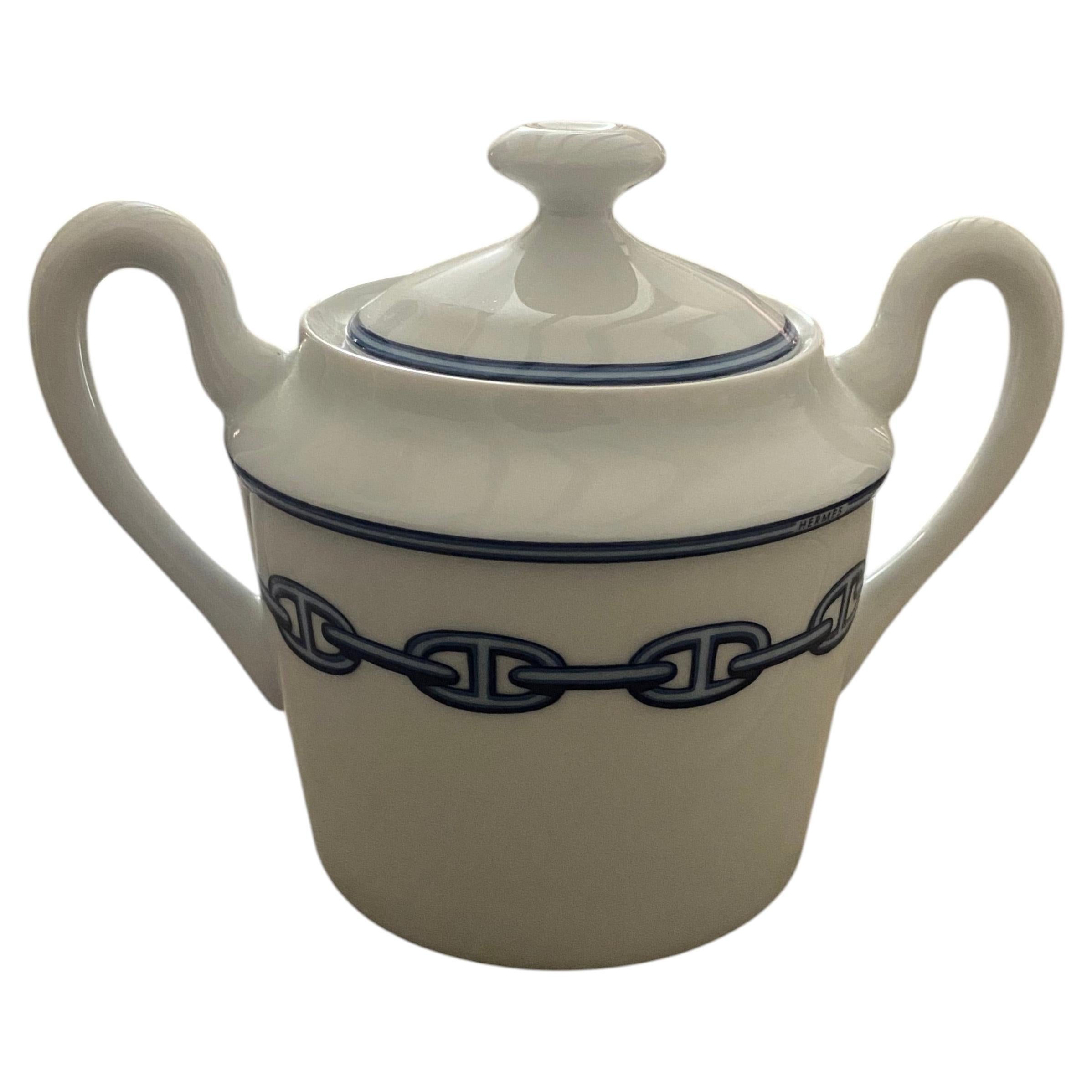 Hermès Blue Chaine d'Ancre Porcelain Sugar pot For Sale